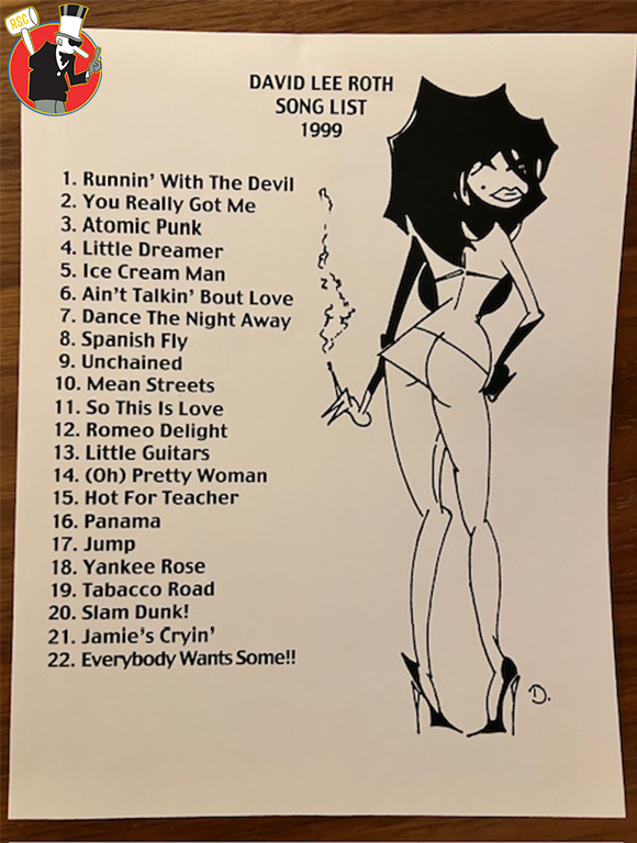 David Lee Roth "The World" Tour Itinerary and Setlists w/ DLR Art 1999
