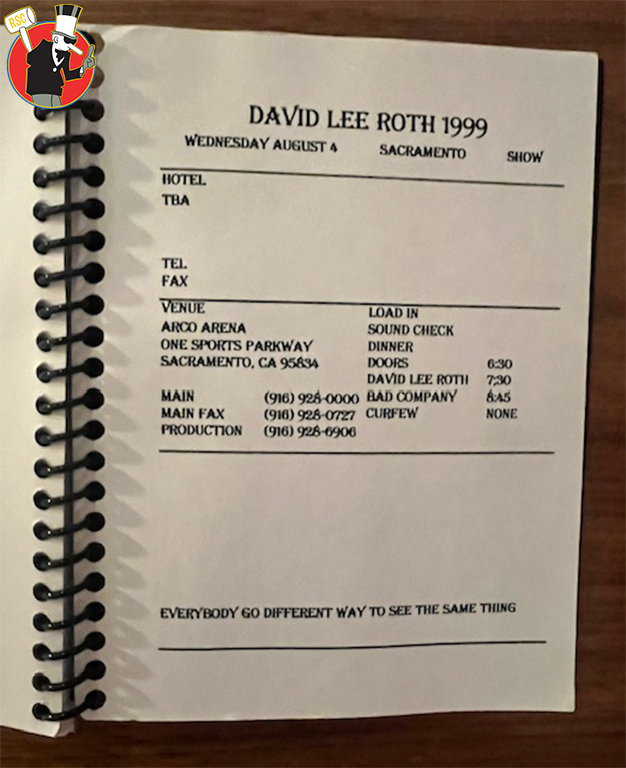 David Lee Roth "The World" Tour Itinerary and Setlists w/ DLR Art 1999