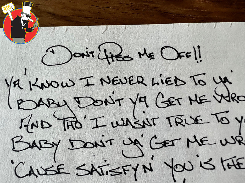 SOLD! David Lee Roth Hand Written Lyrics "Don't Piss Me Off" Rare One of Kind 1997 w/ CD