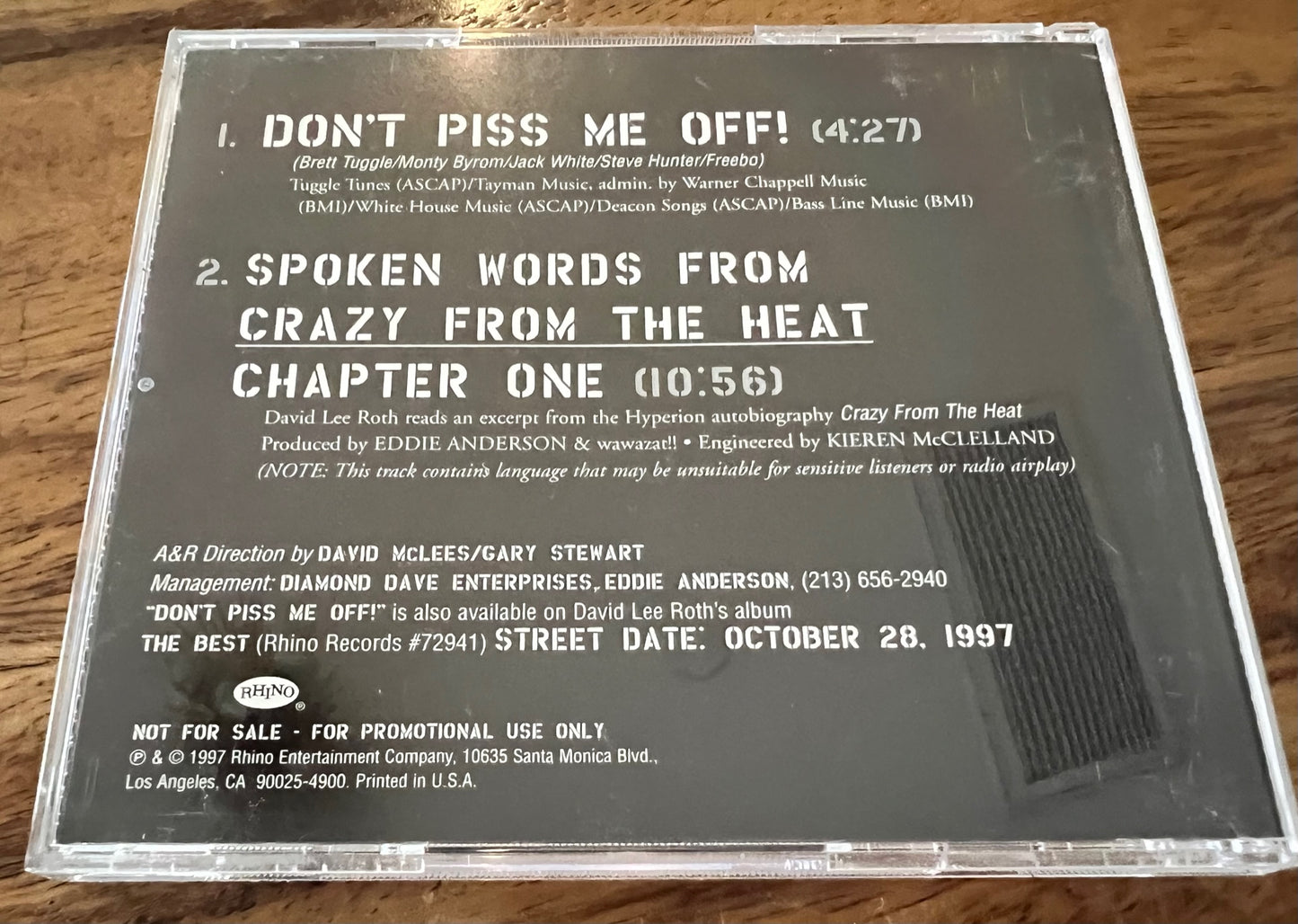 SOLD! David Lee Roth Hand Written Lyrics "Don't Piss Me Off" Rare One of Kind 1997 w/ CD