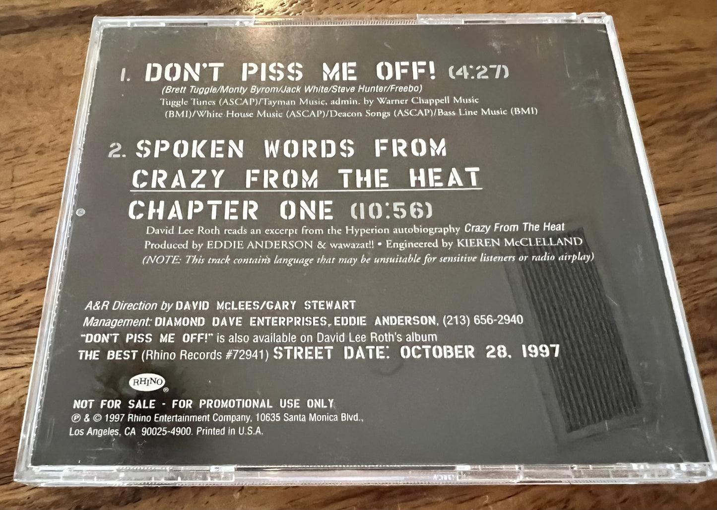 SOLD! David Lee Roth Hand Written Lyrics "Don't Piss Me Off" Rare One of Kind 1997 w/ CD
